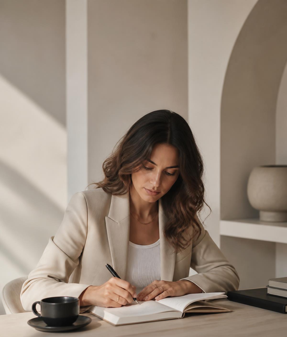 Camila Pakarati trabajando en su escritorio